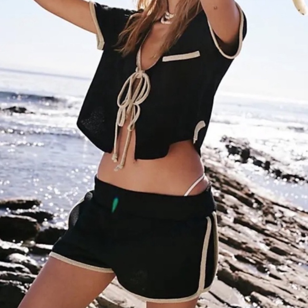 FREE PEOPLE BEACH BARBRA SET BLACK COMBO XS TO S FIT